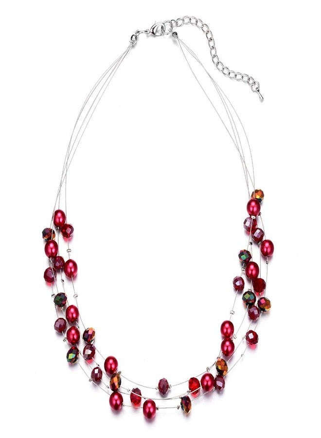 BULINLIN Layered Choker Freshwater Pearl Necklace - Fashion Jewelry Necklace Gifts For Women Mom (15-Red) - Image 1